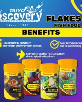 Taiyo Pluss Discovery Spirulina & Spinach Flakes Fish Food – 52.5 g (50 g + Extra 5% Free) (Pack of 1) | Premium Slow Sinking Diet for Fishes with Krill & Squid for Active Growth & Coloration