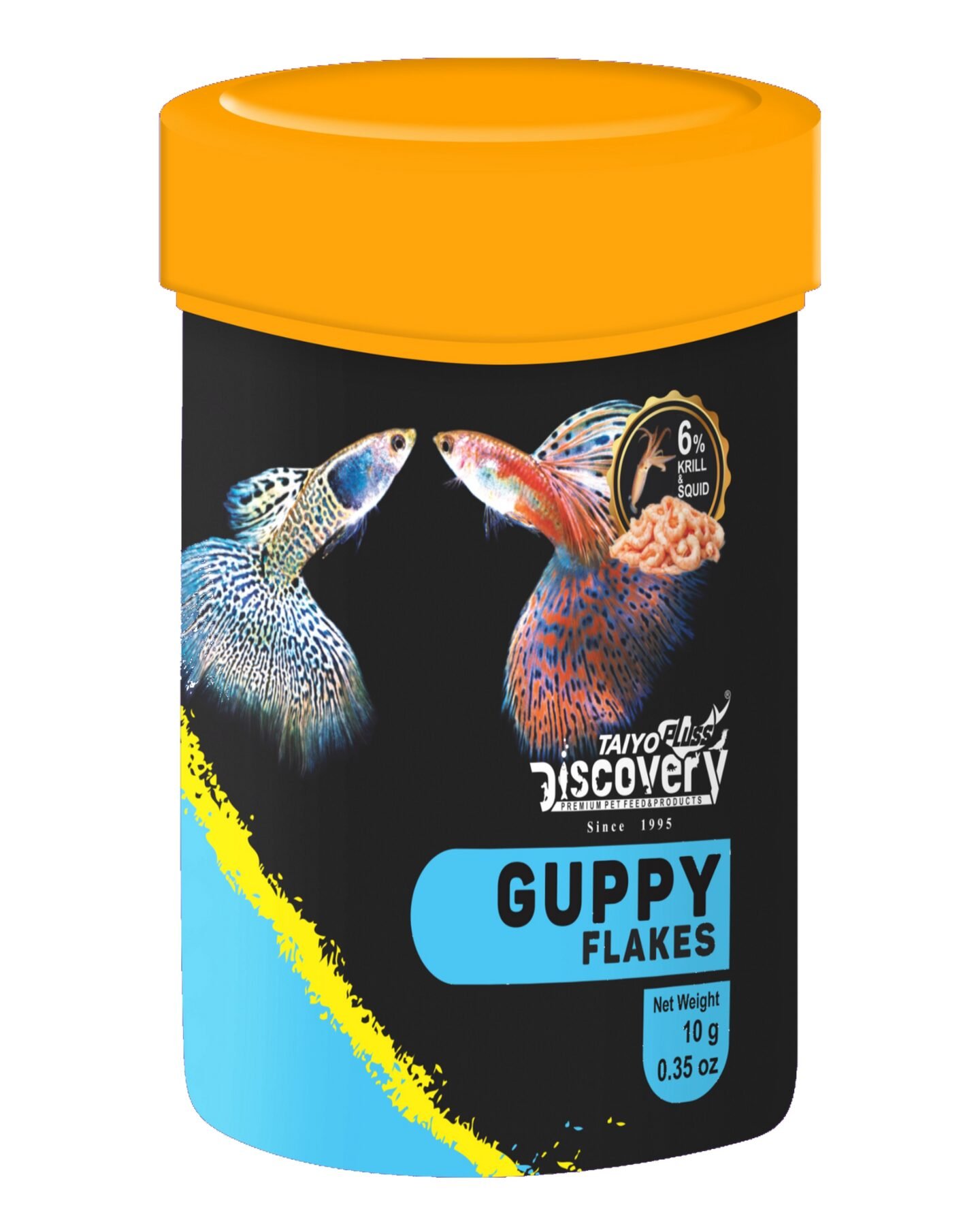 Taiyo Pluss Discovery Guppy Flakes Fish Food – 10 g (Pack of 1) | Premium Slow Sinking Diet for Fishes with Krill & Squid for Active Growth & Coloration